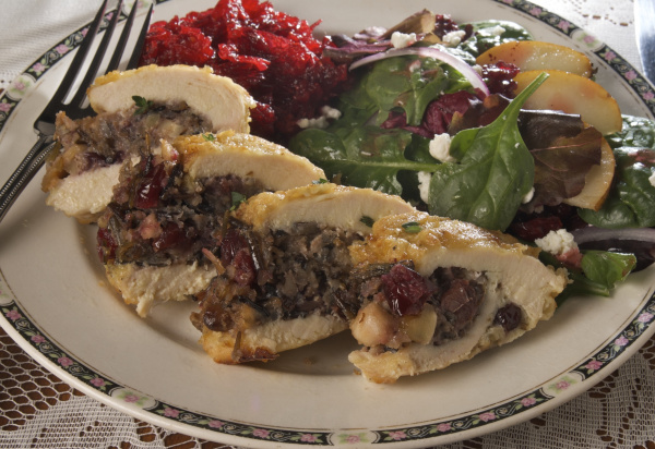 Chicken Breast Stuffed with Wild Rice and Cranberry Stuffing